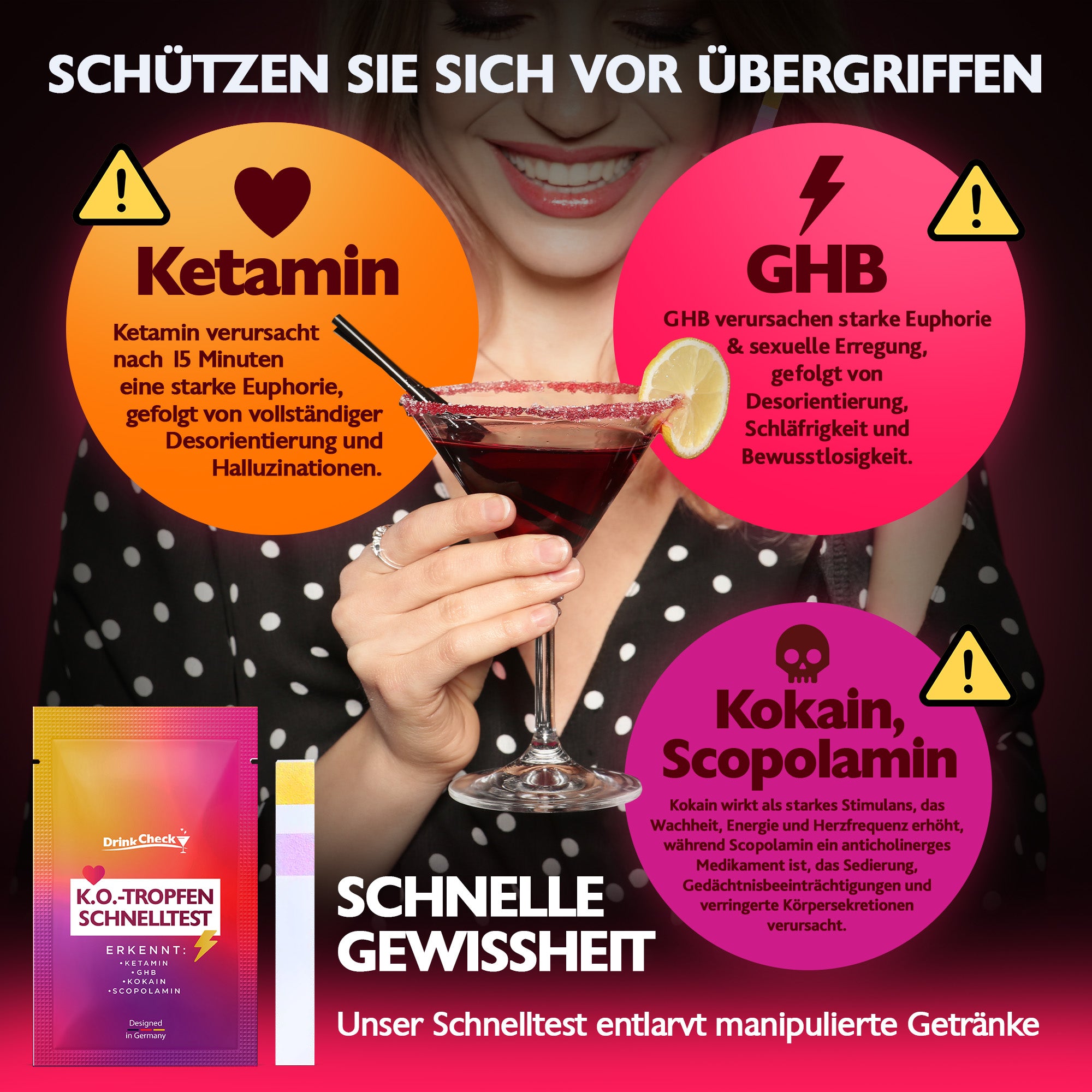 DrinkCheck Test Rapido per la Rilevazione di Ketamina, GHB, Scopolamina e Cocaina