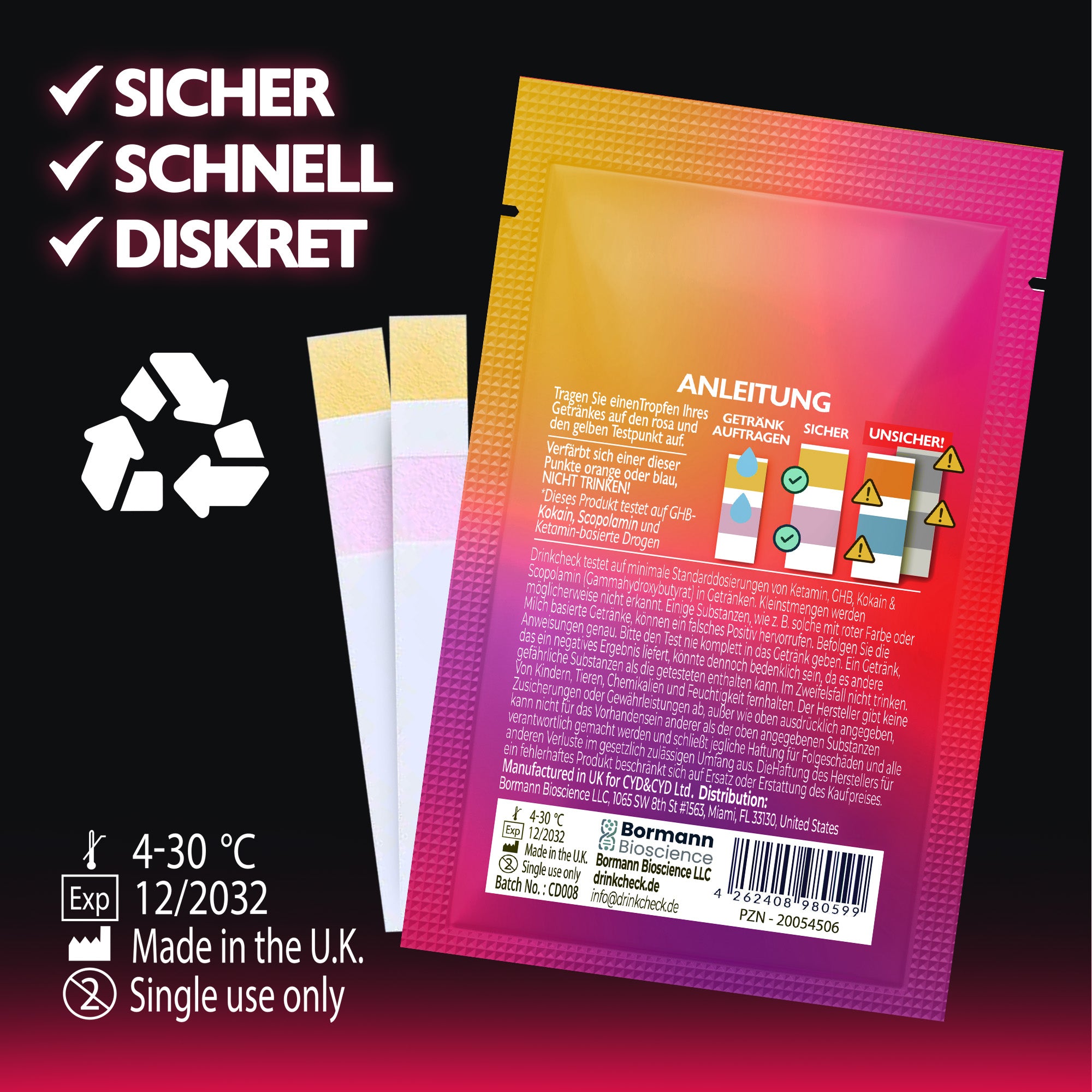 DrinkCheck Test Rapido per la Rilevazione di Ketamina, GHB, Scopolamina e Cocaina