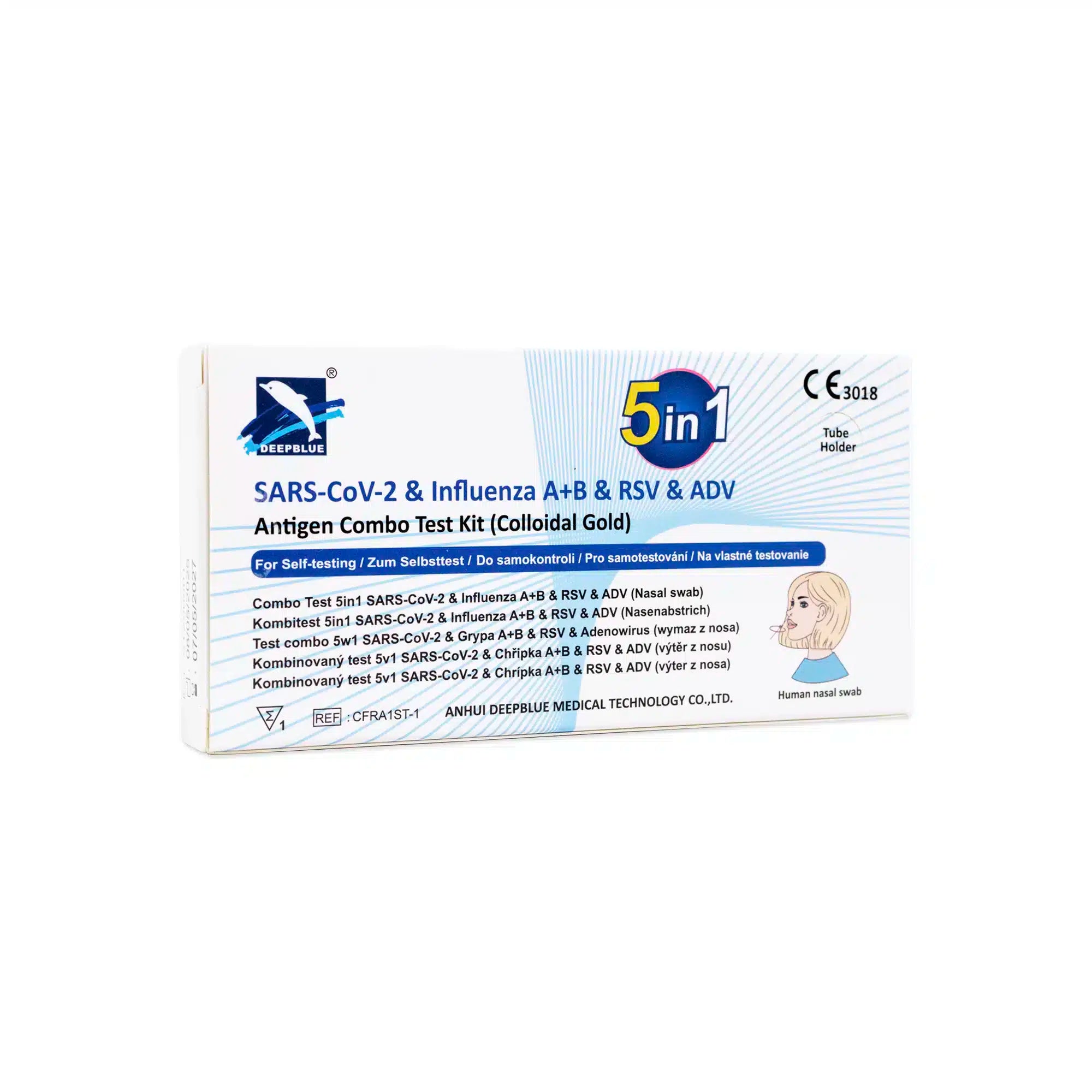 Deepblue 5-v-1 kombinirani test: koronavirus, gripa A+B, RSV in adenovirus – antigenski test za samotestiranje
