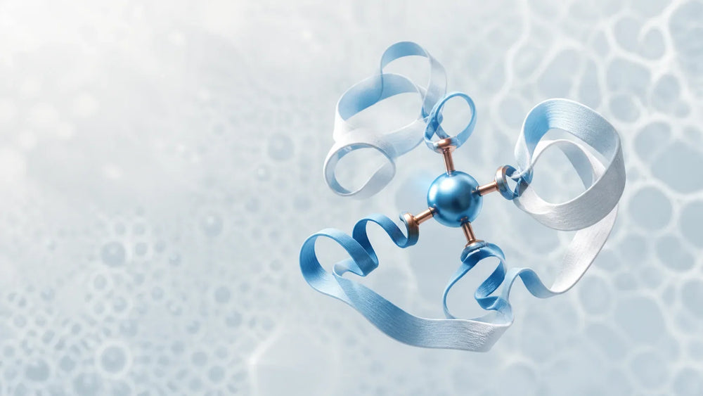 Abstrakte Darstellung eines Kupfer-Peptid-Komplexes als Symbol für GHK-Cu