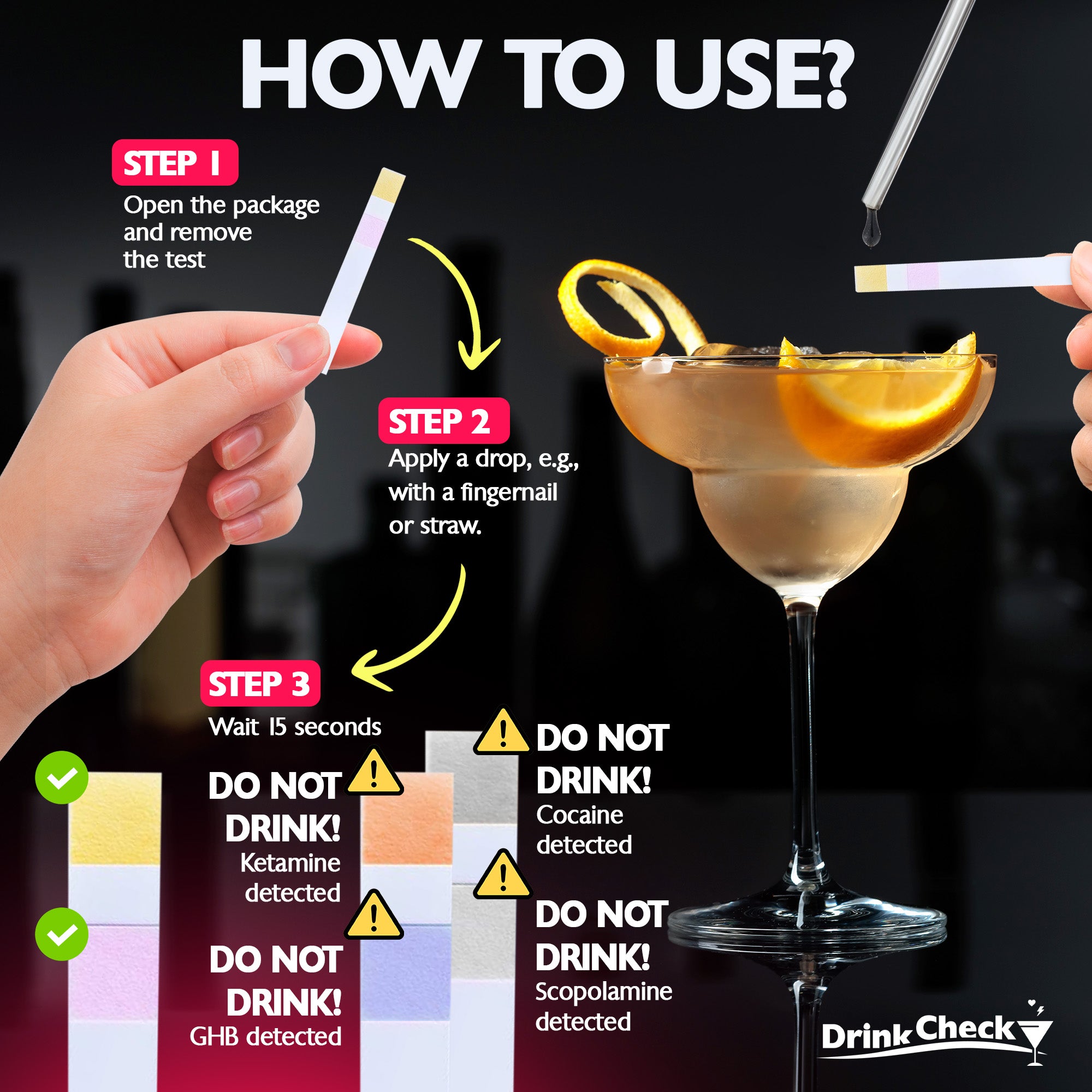 Que thử DrinkCheck kiểm tra GHB và Ketamine trong đồ uống