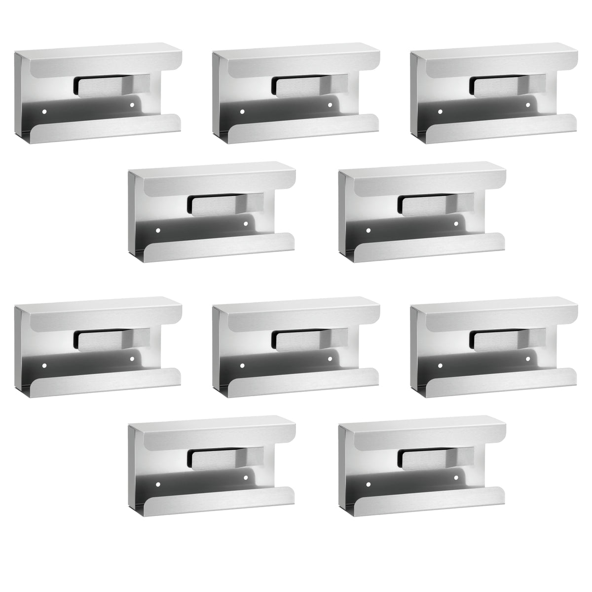 Ten stainless steel HaseMed HAS-30 holders with springs for one glove box each. Sold as one holder per order unit.